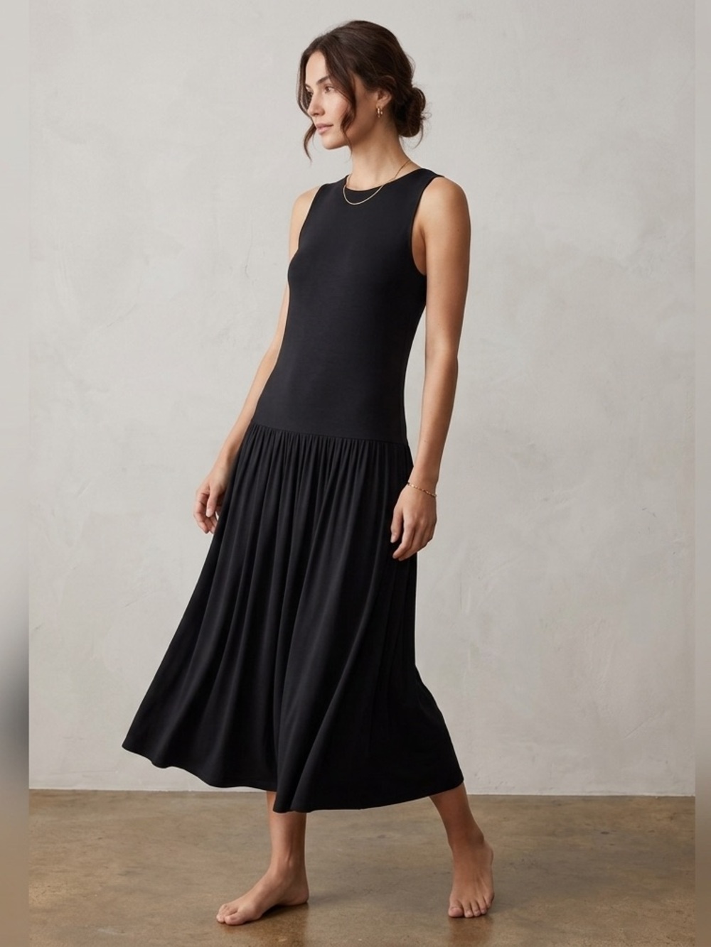 See You Monday Los Angeles Drop Waist Pleated Skirt Viscose Blend Midi Dress
